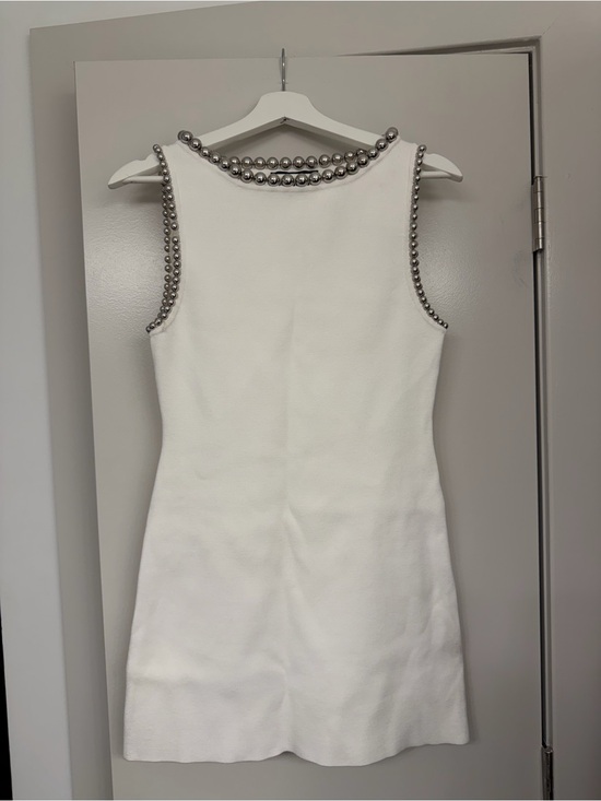 Zara Dresses & Skirts - Zara White Mini Dress with Silver Bead Trim